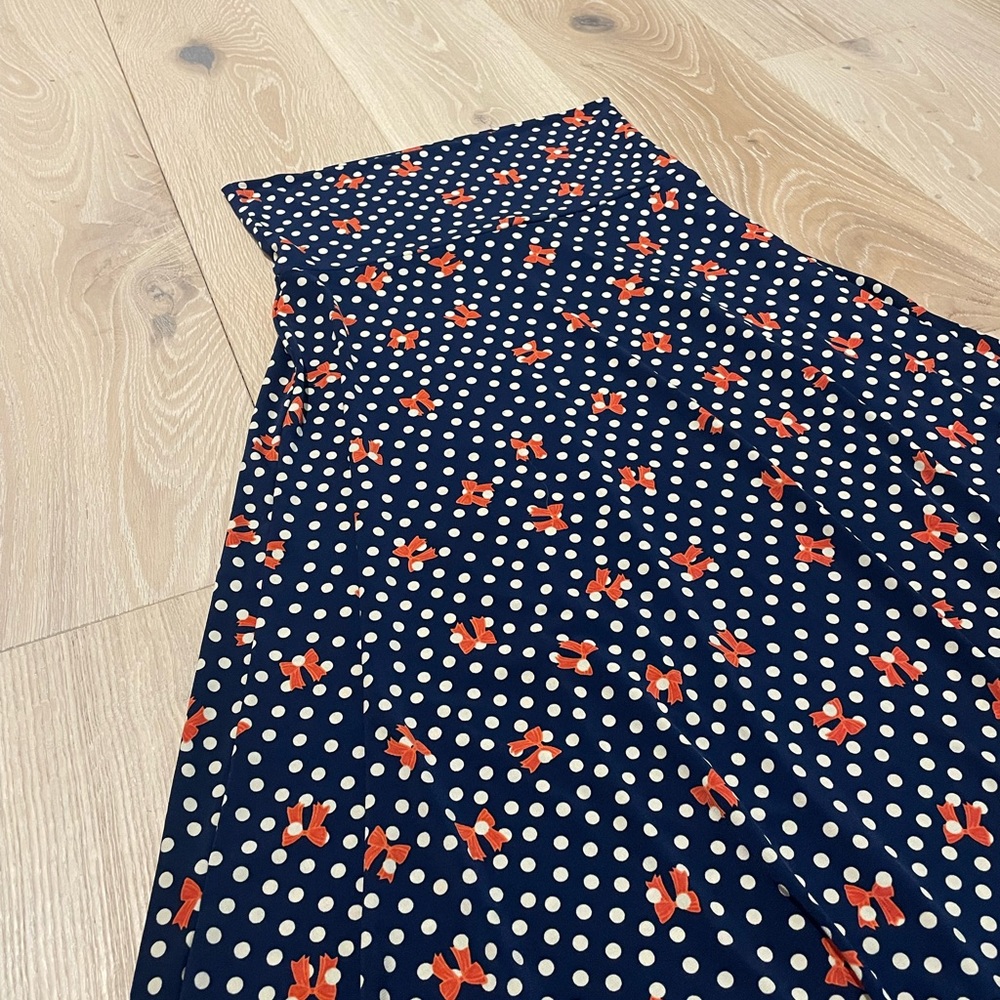 Navy blue polka dot with coral bows maxi skirt